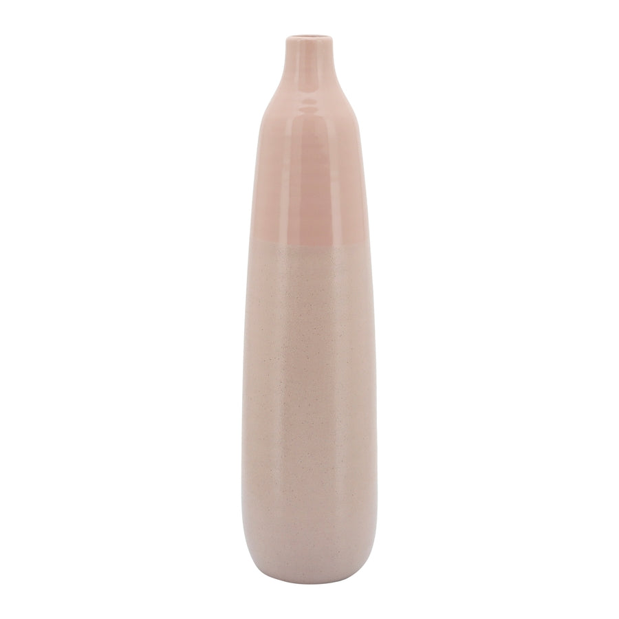 Pink 22 in. Stoneware Cylinder Bottle Modern Solid Vase
