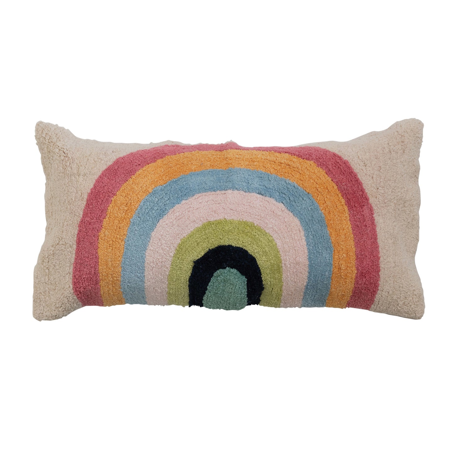 Cotton Tufted Lumbar Pillow With Rainbow And Chambray Back