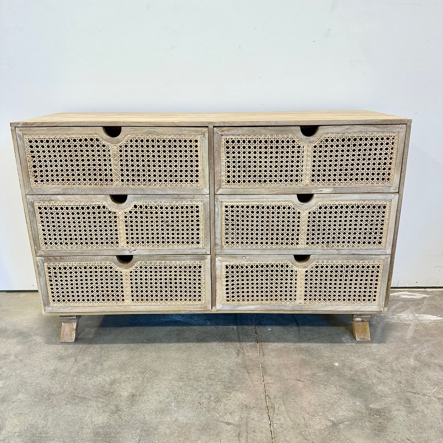 Batu Cane Front Six Drawer Mango Wood Dresser