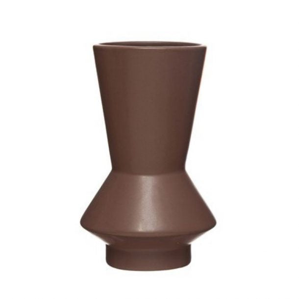Cinched Stoneware Vase - Brown