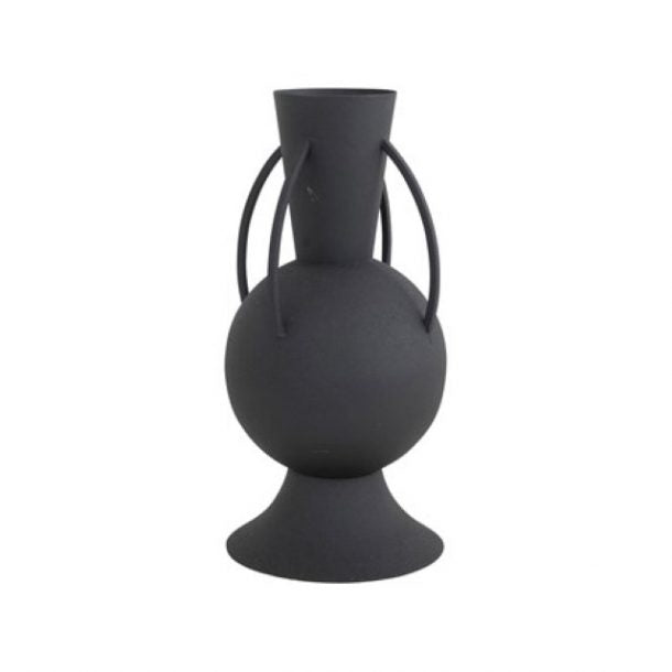 Textured Metal Vase With Four Handles - Black