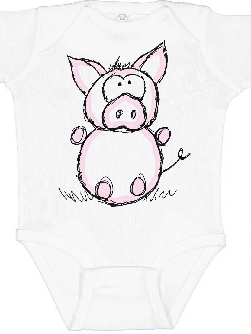 Pig Baby Cotton Bodysuit - Farm Animal Graphics