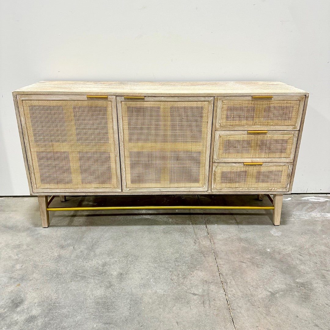 Wallace Two Door Three Drawer Cane And Mango Wood Sideboard