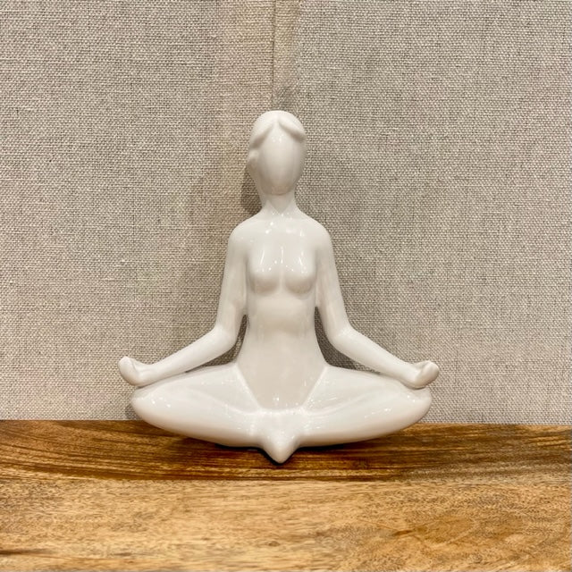 Yoga White Ceramic Sculpture - Hands On Knees