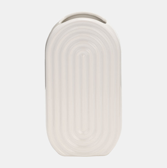 White Ceramic Oval Ridged Vase - Large