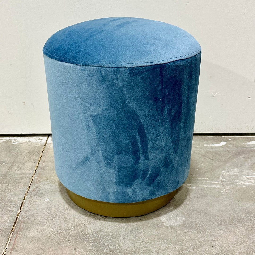 Archana Round Velvet Pouf With Gold Base
