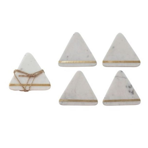 Triangular Marble Coasters With Brass Inlay - Set Of Four