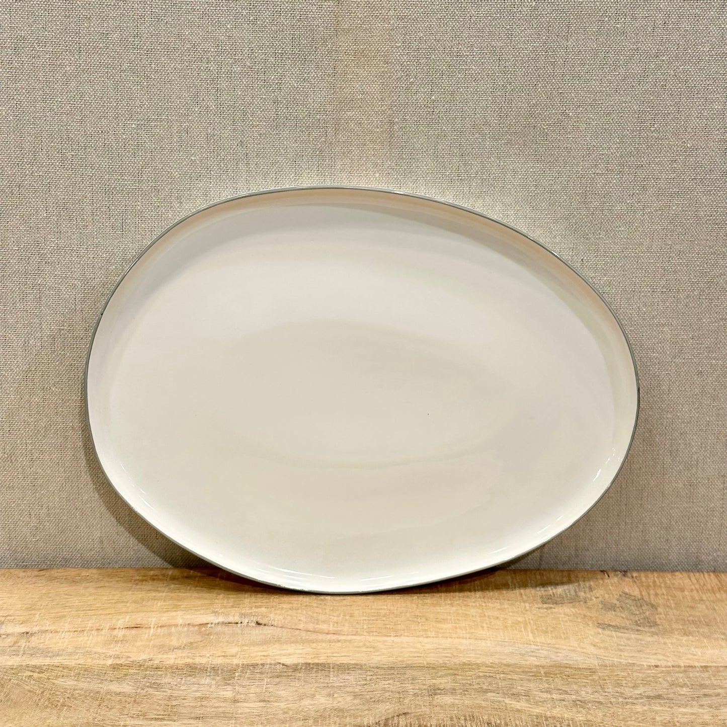 Abbesses Small Stoneware Platter - Grey Rim