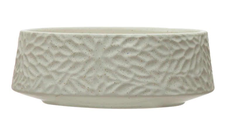 Embossed Floral Stoneware Planter Bowl
