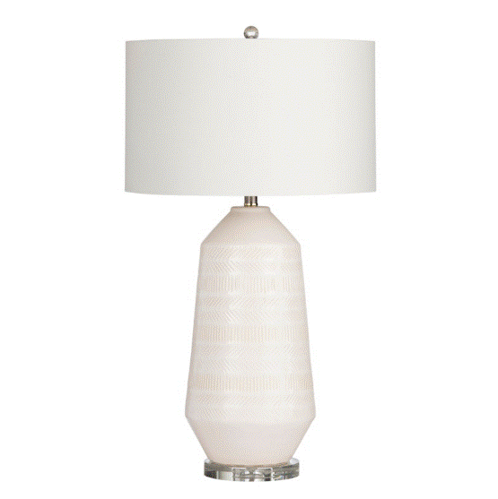 Sherie Table Lamp, Ceramic & Crystal, White Finish, White Linen Drum Shade