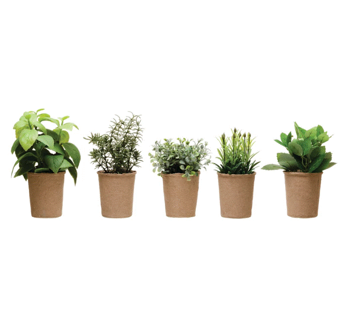 Faux Herb In Paper Pot - Assorted