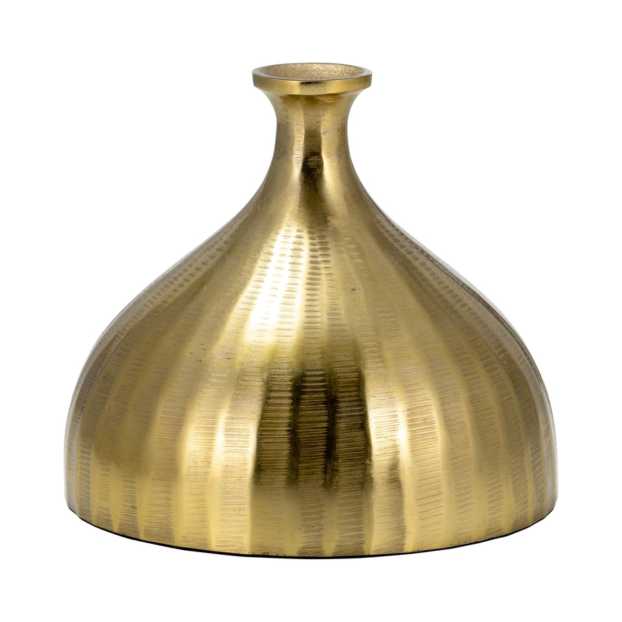 Gold 7 in. Metal Novelty Ribbed Bulbous Vase