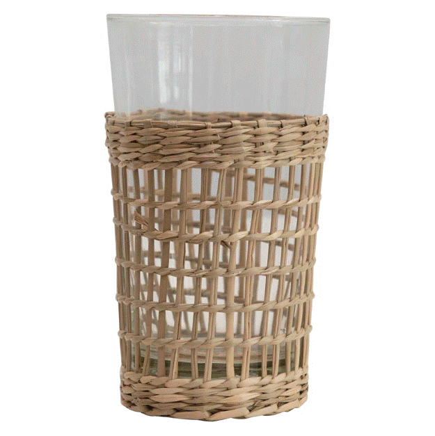 Drinking Glass With Woven Seagrass Sleeve