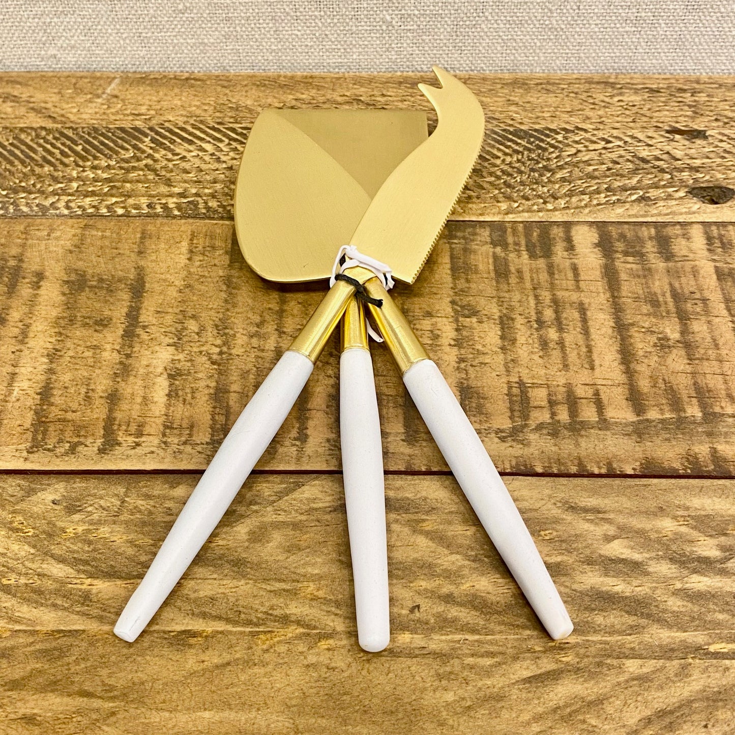 White And Gold Cheese Knives - Set Of Three