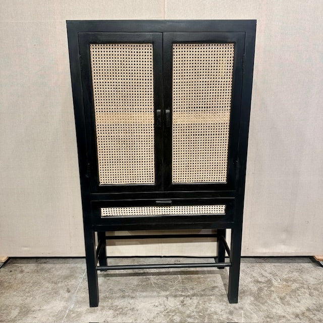 Deven Single Drawer Two Door Cane And Mango Wood Cabinet