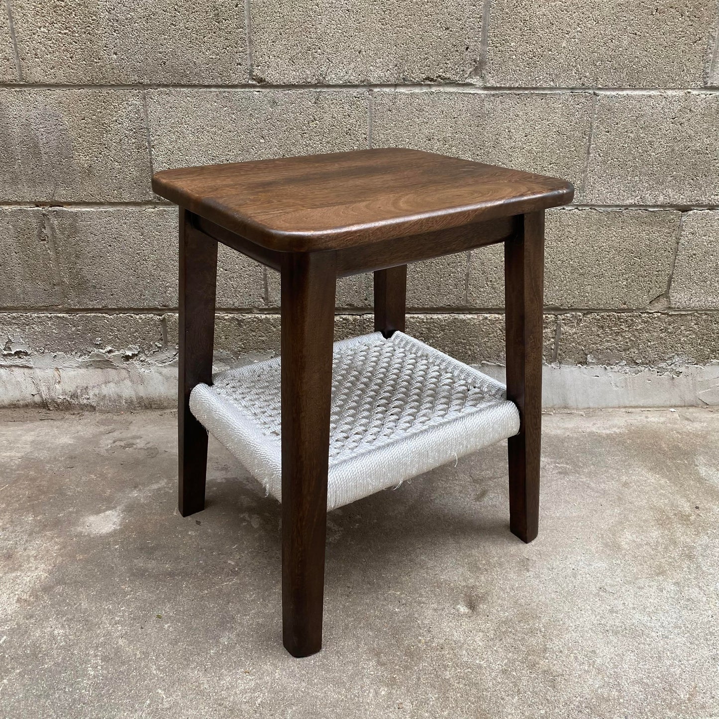 Redlands Mango Wood Side Table With Woven Shelf
