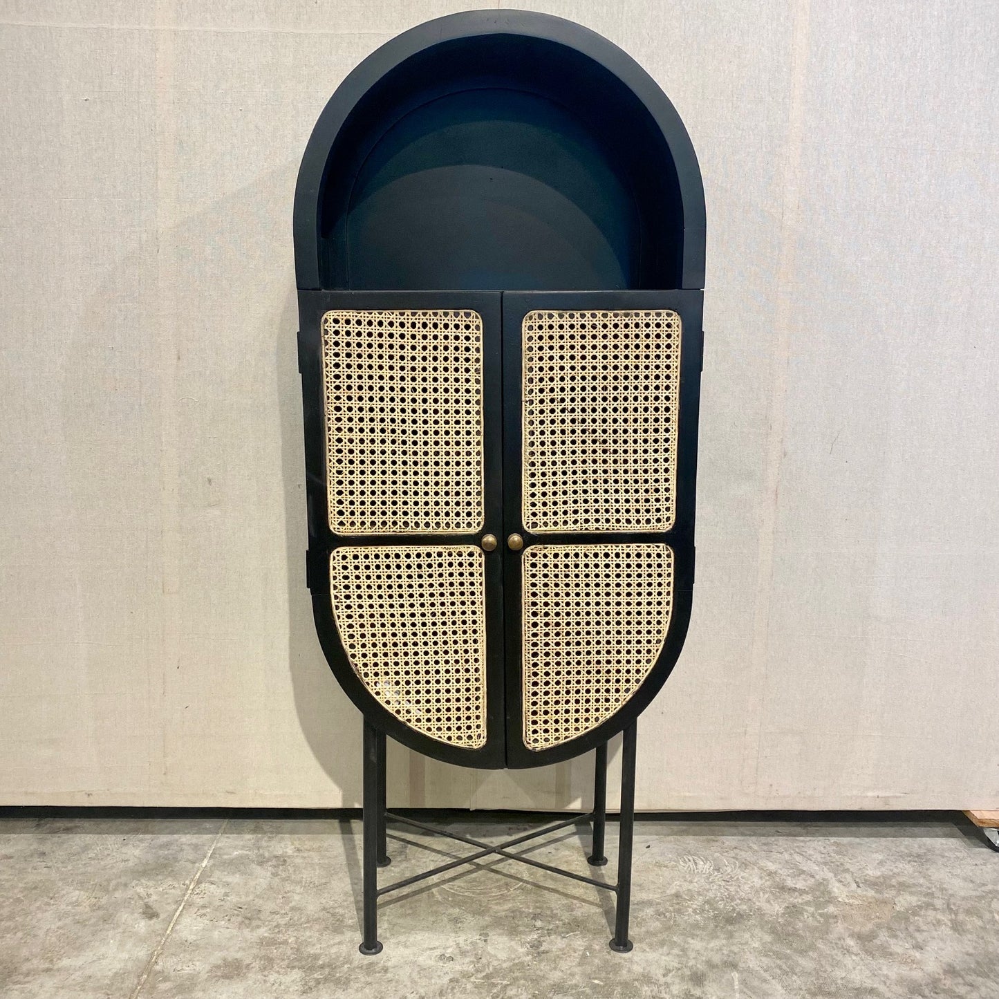 Bontang Two Door Cane And Mango Wood Oval Cabinet