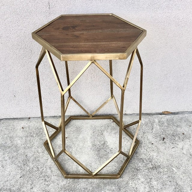 Guldaudi Acacia Wood Hexagon End Table