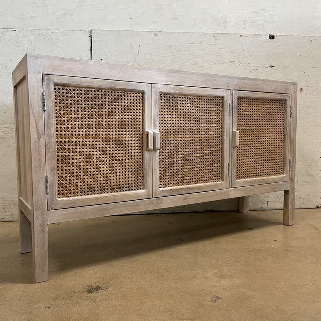 Deven Three Door Cane And Mango Wood Sideboard