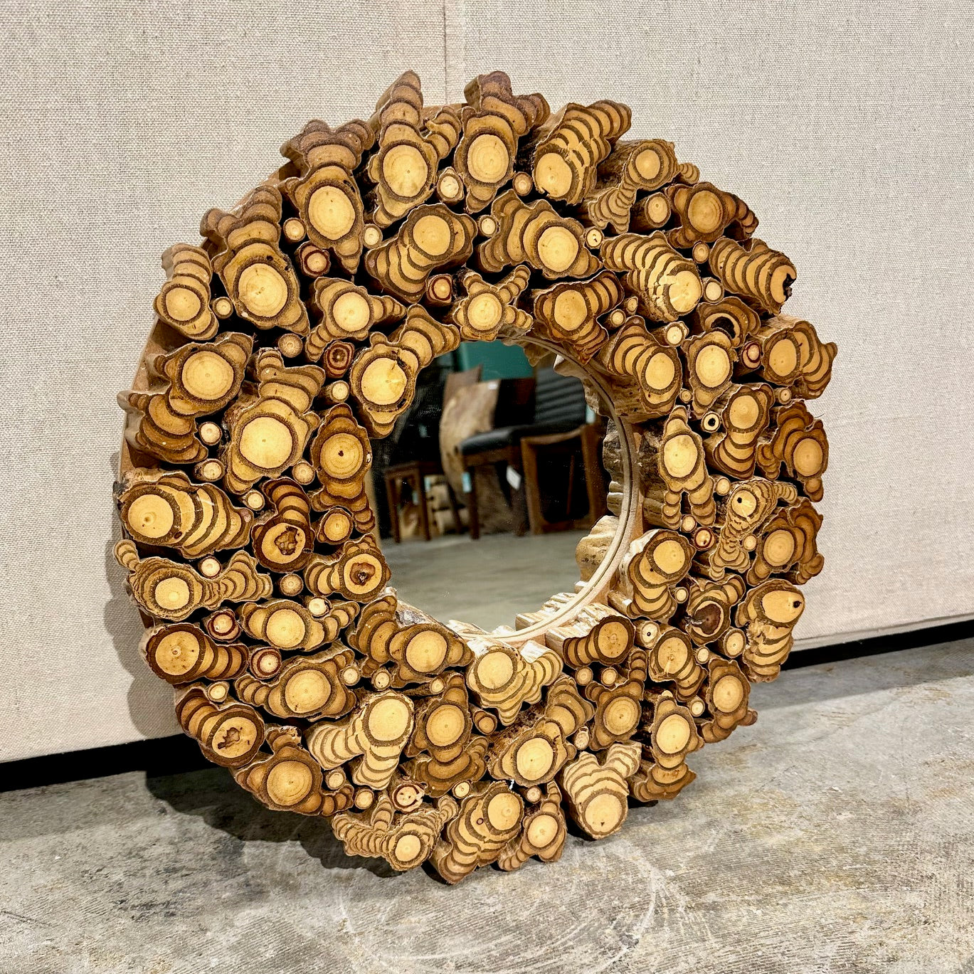 Gugamal Round Chamcha Wood Slice Mirror 20"