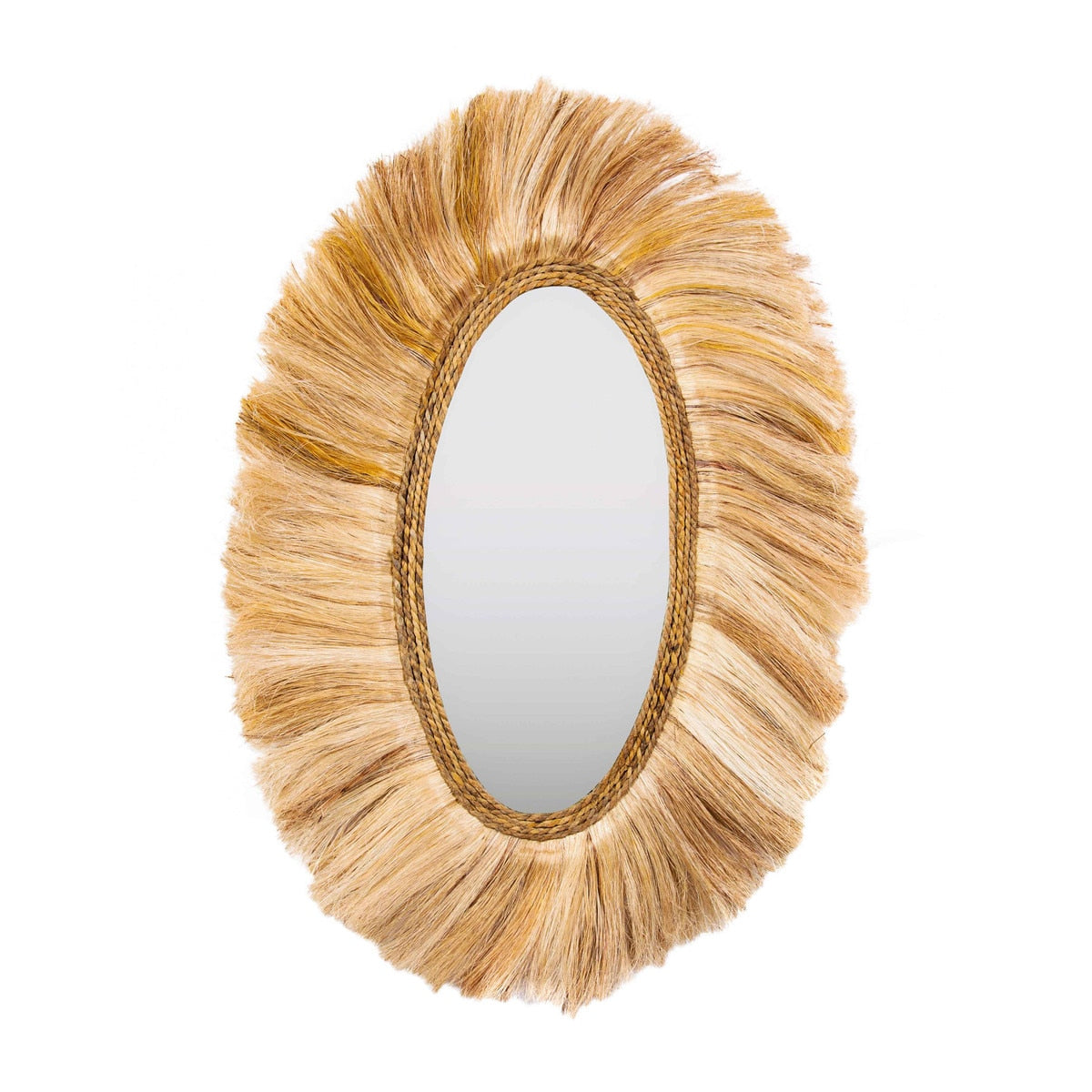 Tribal Natural Abaca Grass Oval Wall Mirror