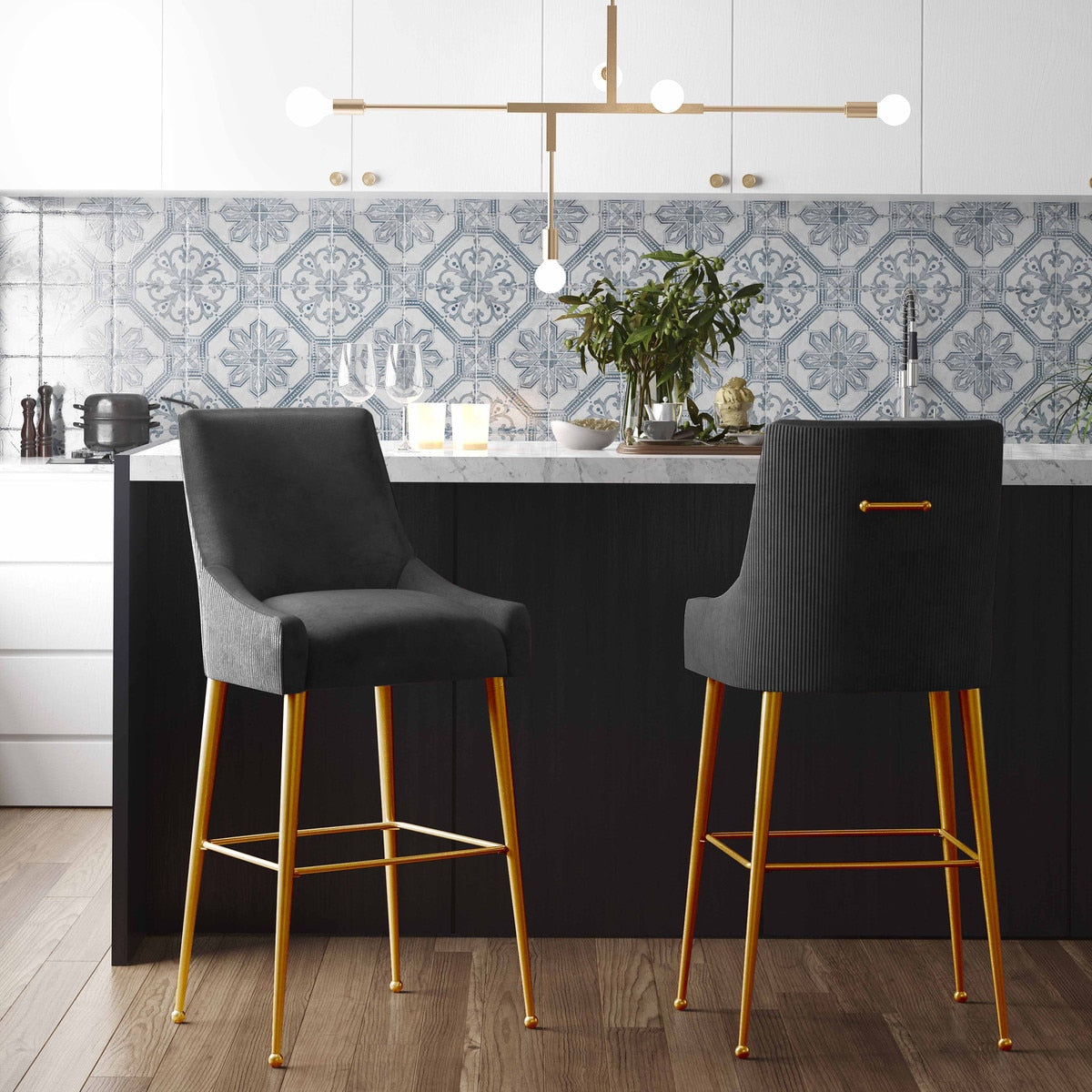 Beatrix Pleated Black Bar Stool