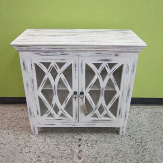 Marysville Fretwork Two Door Mango Wood And Glass Cabinet