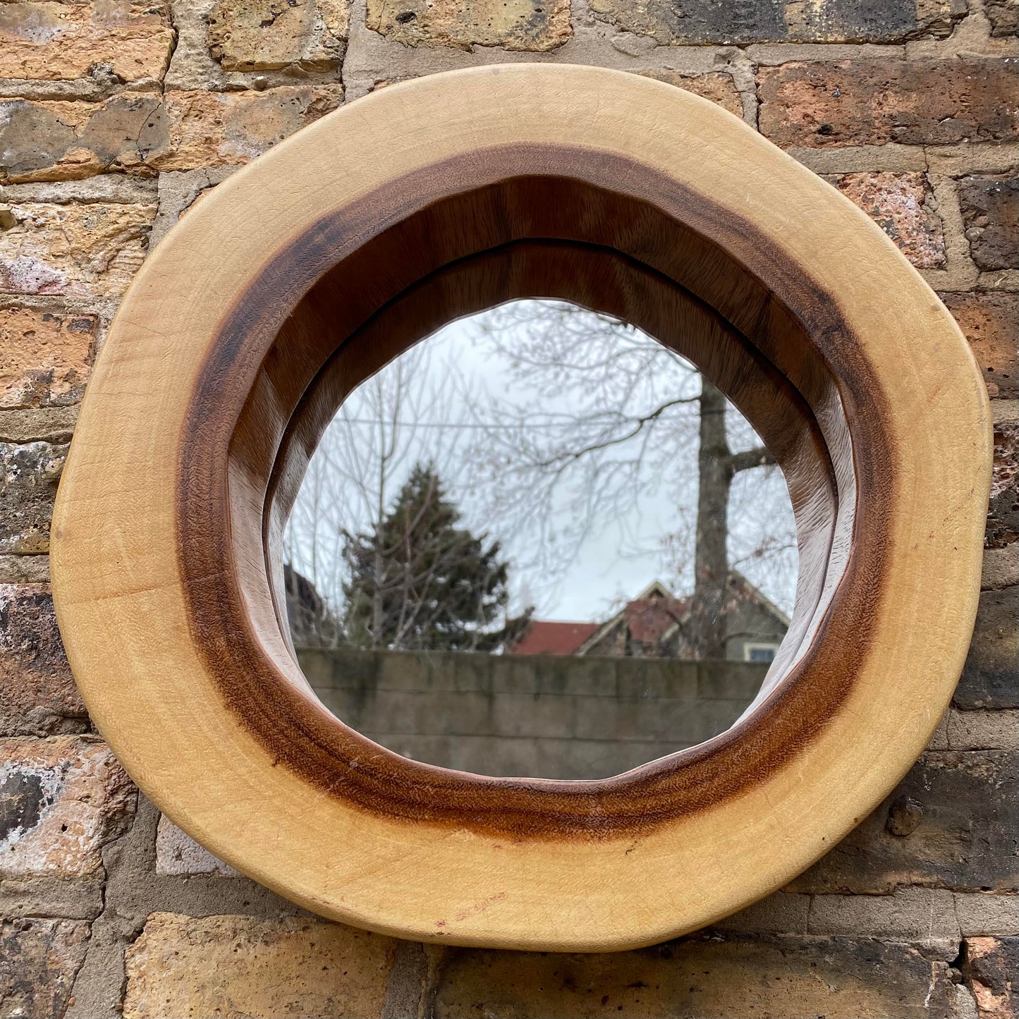 Corbett Round Chamcha Wood Mirror 15"