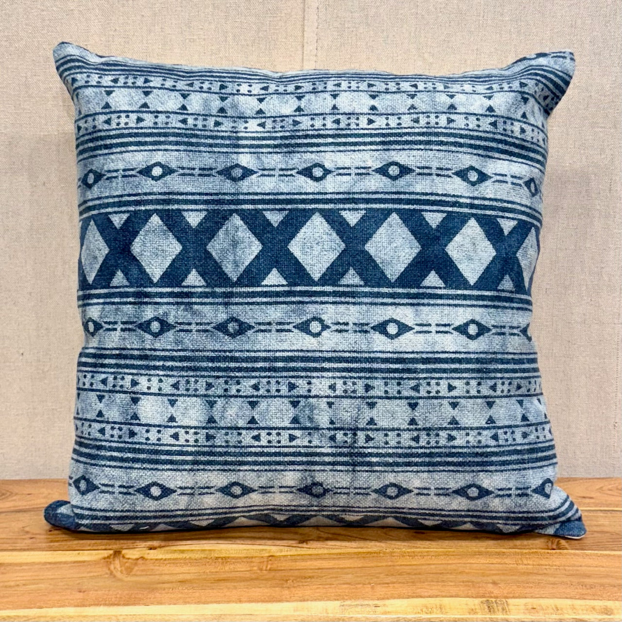 Lalitha Large Blue Stitch Cotton Pillow - 20" X 20"
