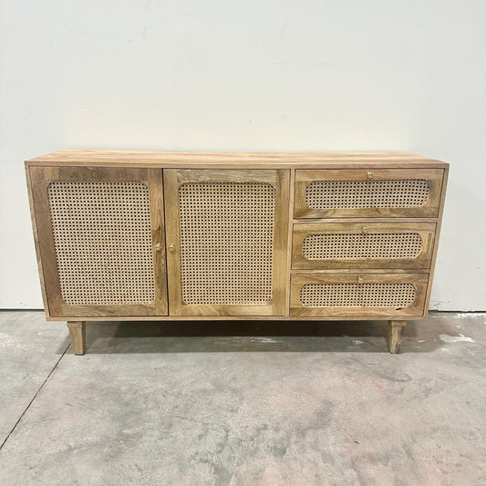 Meher Three Door Cane And Mango Wood Sideboard