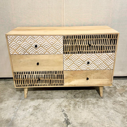 Gajendra Six Drawer Stenciled Mango Wood Dresser