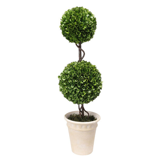 Two-Tiered Faux Boxwood Sphere Topiary In Cream Pot