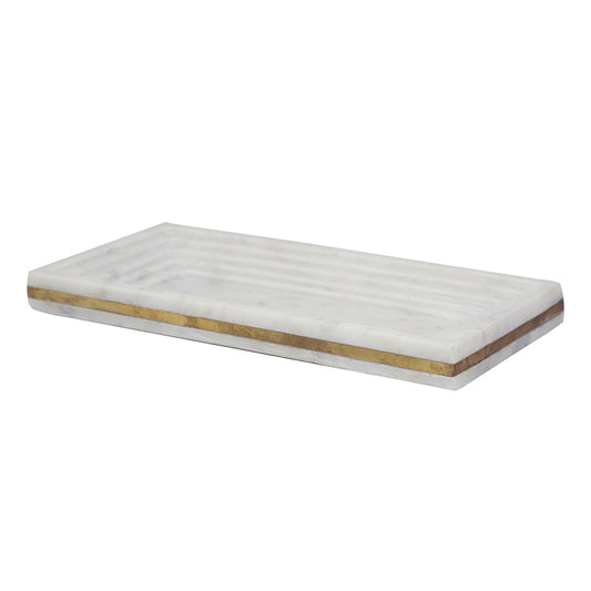 White Marble Tray With Brass Inlay