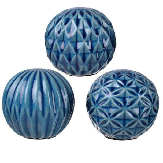 Blue Ceramic Marbleized Orb - Assorted