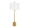Baker Pull Chain Buffet Lamp, Metal & Crystal Soft Brass Finish 14/14 x 14/14 x 10.5 White Linen Square Shade