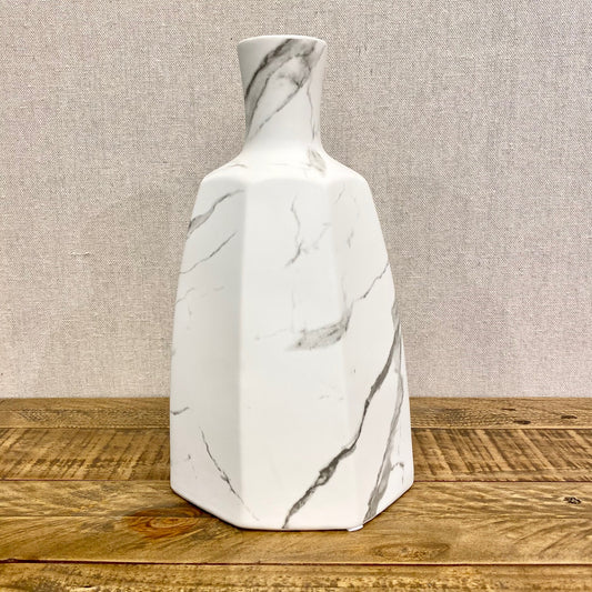 Aris Marble Ceramic Faceted Round Bottle Vase