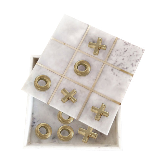 Marble Brass Inlay Tic-Tac-Toe Box