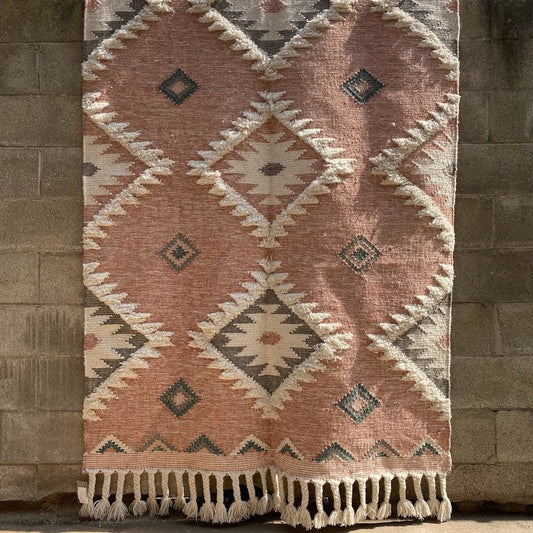 Anjali Pink And Blue Wool Woven Rug - 60" X 96"