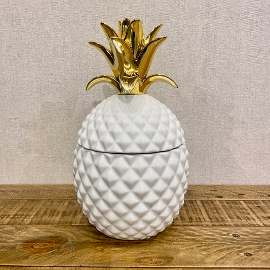 Pineapple Gold Crown White Ceramic Canister
