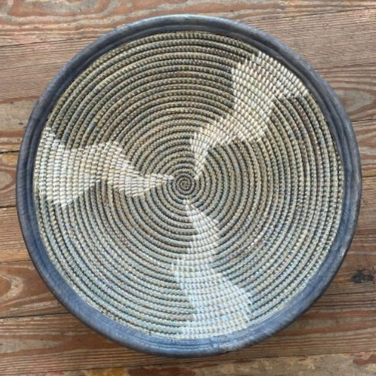 Silver and White Leather Trimmed Baskets in Assorted Patterns