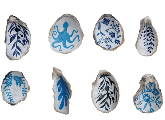Blue And White Hand-Painted Oyster Shell - Assorted