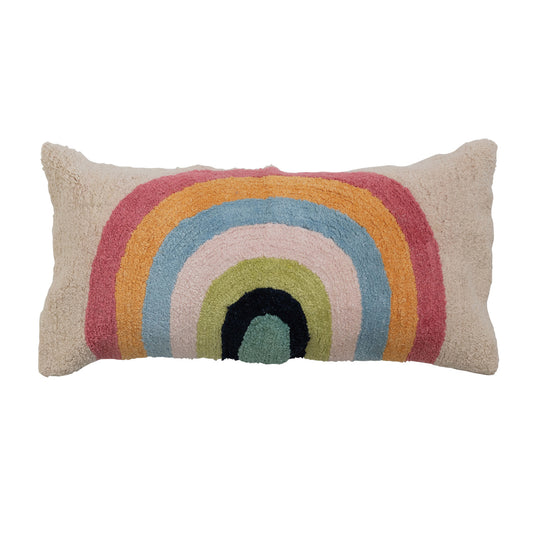 Cotton Tufted Lumbar Pillow With Rainbow And Chambray Back