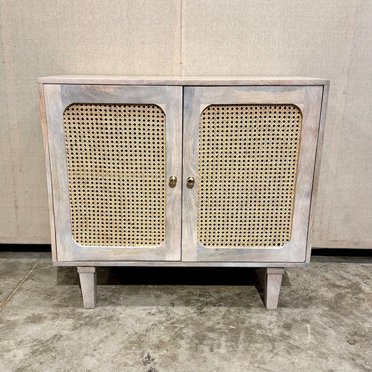 Meher Two Door Cane And Mango Wood Cabinet