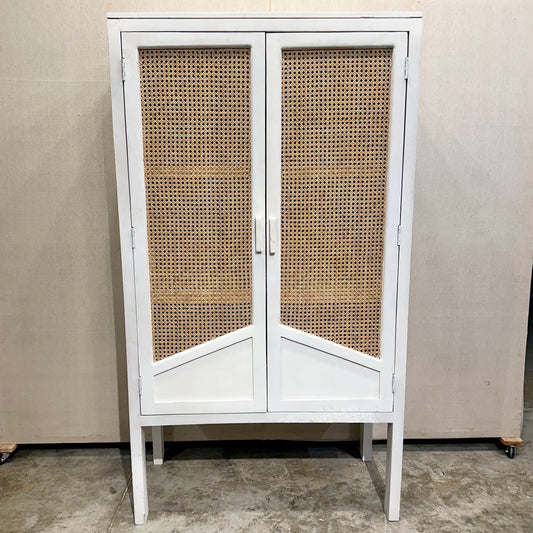 Deven Two Door Cane And Mango Wood Upright Cabinet