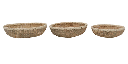 Hand-Woven Bamboo Baskets With White Trim - Small