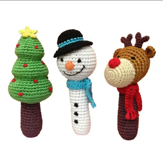 Holiday Stick Crocheted Rattles - Snowman