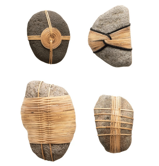 River Stone With Rattan Accent - Assorted