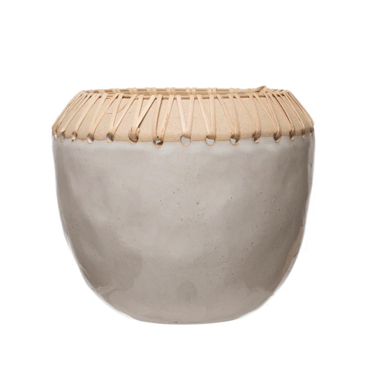 Stoneware Planter With Rattan Stitching - Large