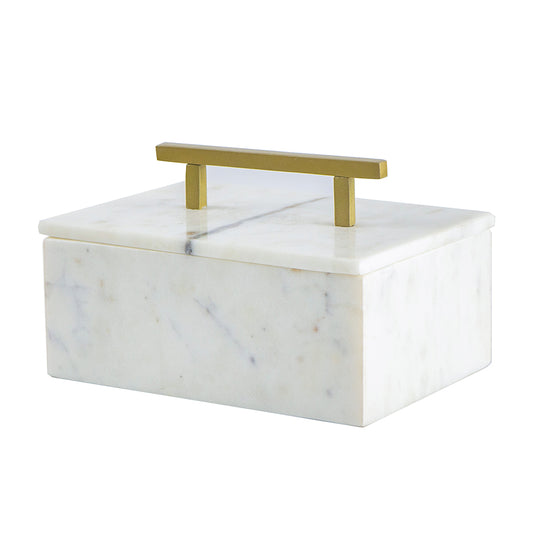 White Marble Trinket Box With Brass Handle