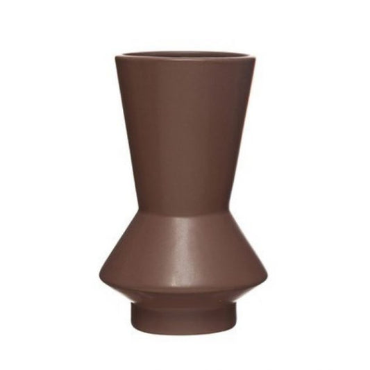 Cinched Stoneware Vase - Brown